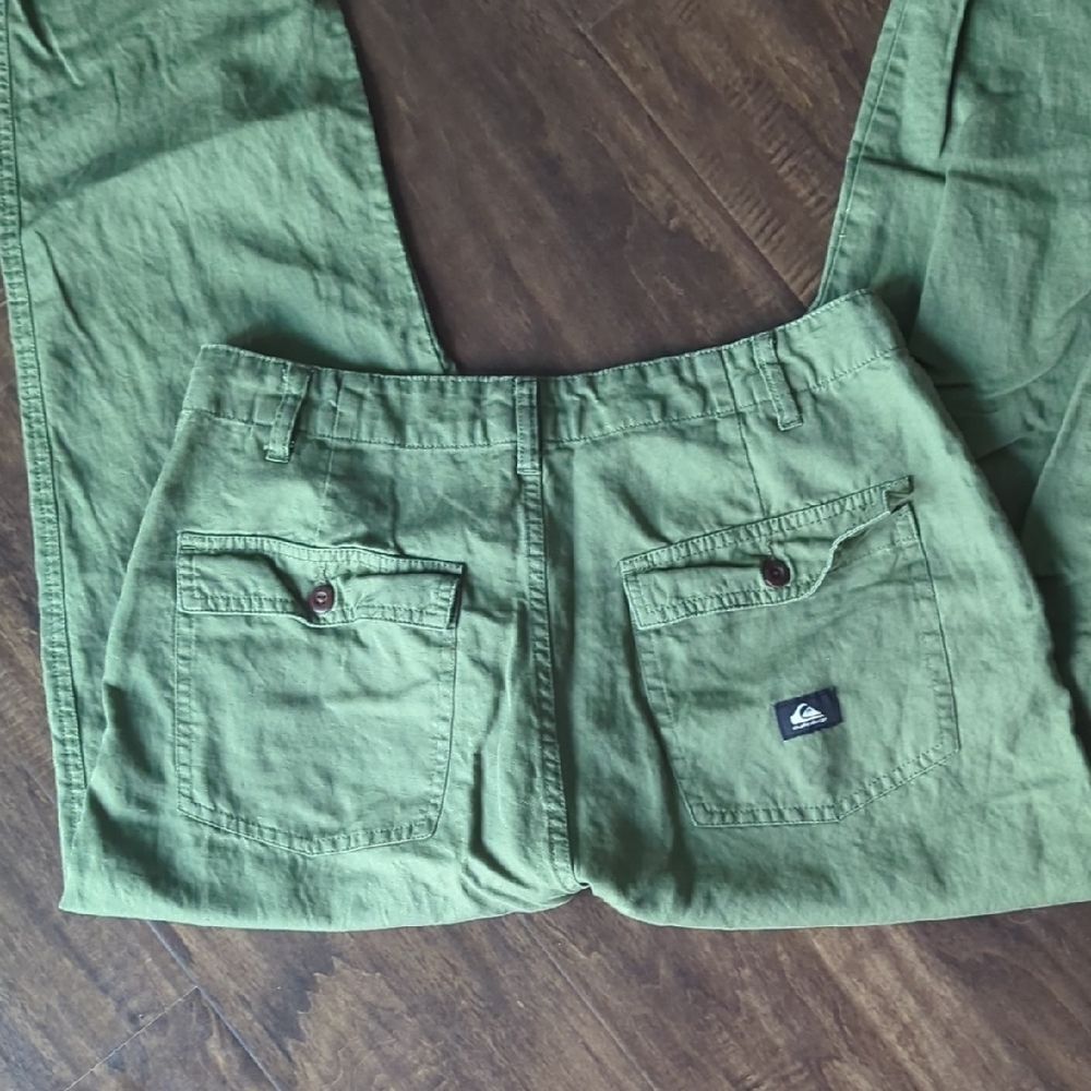 Olive Green Linen Pants Quicksilver Size 30 - Picture 4 of 8